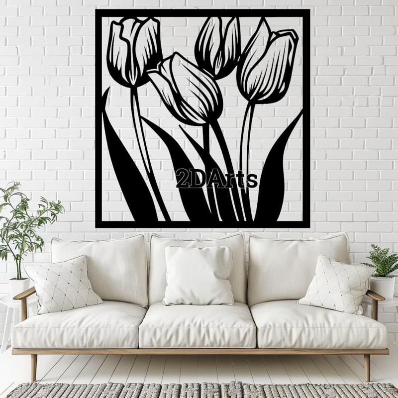Tulips 2D Wall Art/Window Art - Digital STL & SVG File for 3D Printing or Laser Cutting