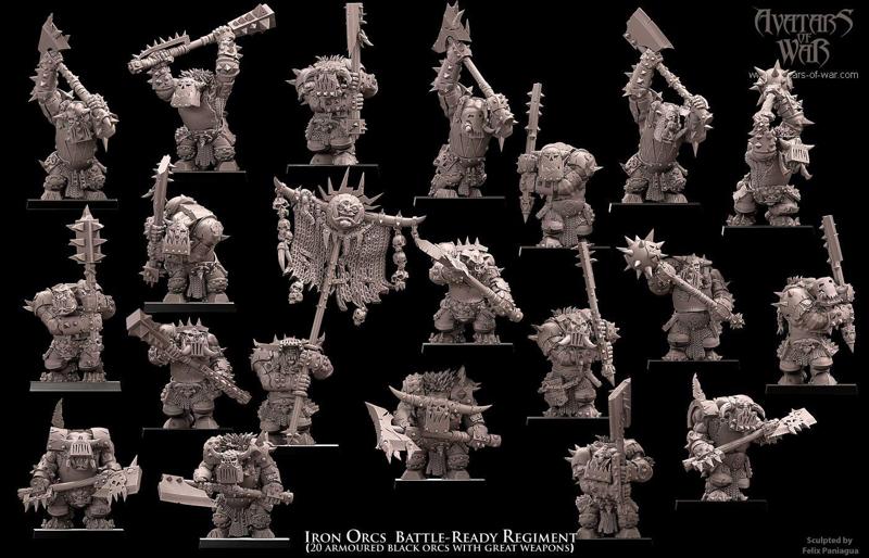 Iron Orcs with great weapons Battle-Ready regiment (20 Black Orcs)