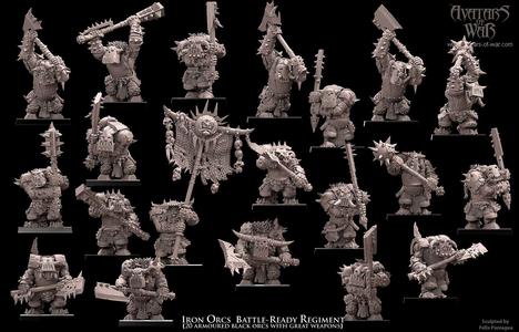 Iron Orcs with great weapons Battle-Ready regiment (20 Black Orcs)