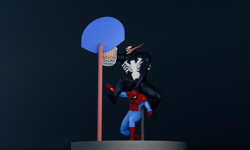 Venom & Spider-man Basketball - multi part sculpture