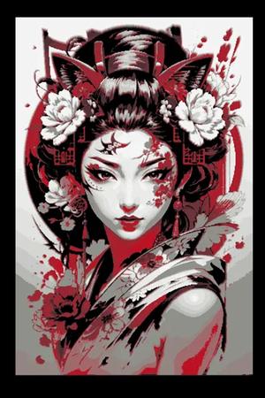 Modern depiction of a Geisha in traditional Red and Black Ink 