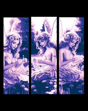 A fairy portrait playing in the grass picking flowers - Set of bookmarks
