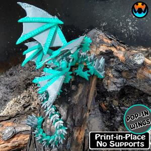 Armored Spike Dragon, Powerful Four Winged Dragon, Flexible, Print In Place, Cinderwing3D