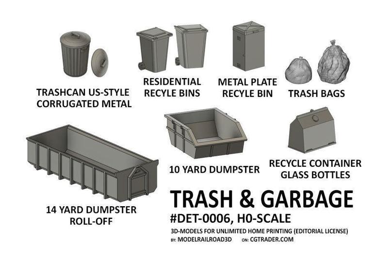 DET-0006 Trash and Garbage set 11 items H0-scale