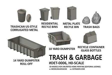 DET-0006 Trash and Garbage set 11 items H0-scale