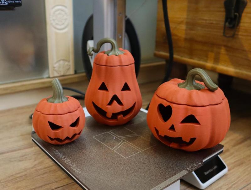 3 carved pumpkins