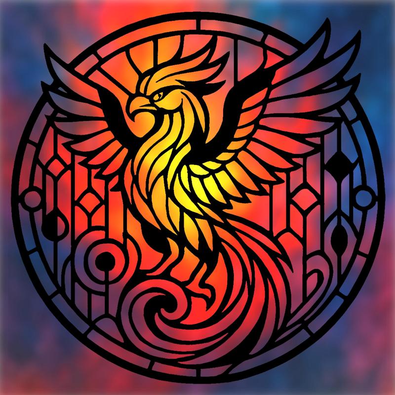 Phoenix 2D stained glass art