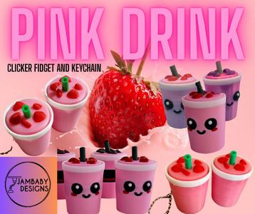 St*rb*cks Pink Drink Clicker Fidget and Keychain
