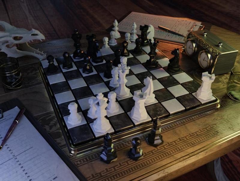 Modern Medieval Low-Poly Chess Set