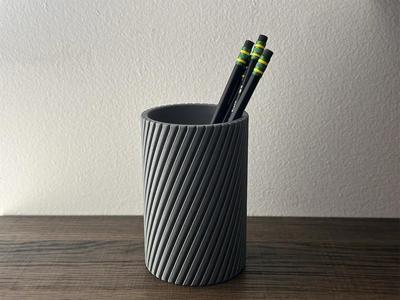 Spiral-Ribbed Modern Pencil Holder   