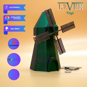 WINDMILL COIN BANK (ARTICULATED) (.3mf Multicolor) PRINT-IN-PLACE LEVER TOYS