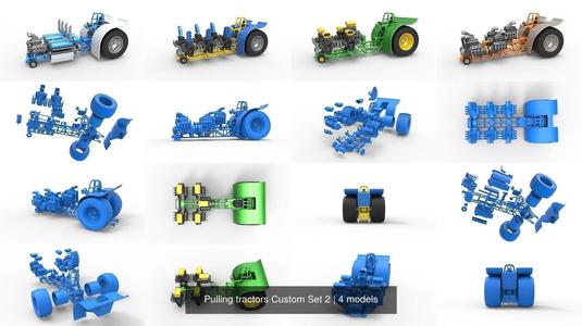 Pulling tractors Custom Set 2 3D Model Collection