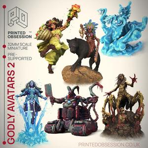 Godly Avatars 2 - 6 Highly Detailed Models -  PRESUPPORTED - Illustrated and Stats - 32mm scale