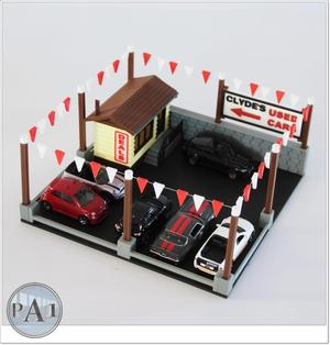 USED CARS DEALER DIORAMA FOR 1/64 SCALE DIECASTS (HOTWHEELS)