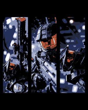fanart depictions of a halo guardian - armor and weapons ready - set of bookmarks