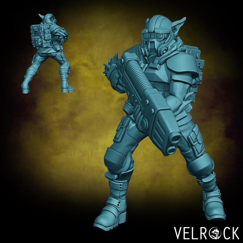 Female Catian Shock Trooper with Energy Gun 1 (PRESUPPORTED)