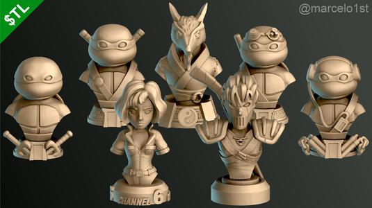 Turtle Warriors and Master and Allies Busts with Safe Base - FDM