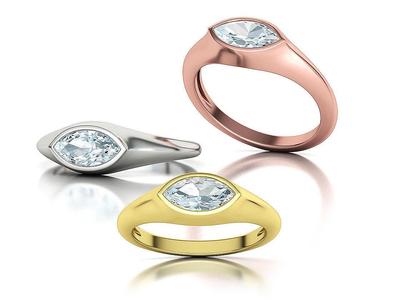 Pinky Signet Ring 8x4 Marquise Stone Statetment Ring