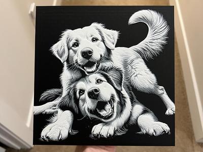 Two Dogs Playing Art Hueforge