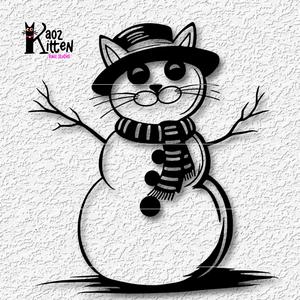 snow cat wall art Christmas snowman decor