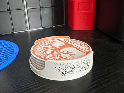 Yggdrasil (Tree of Life) Coaster Set with Holder