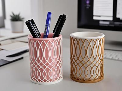Elegant Pen Holder With Geometric Lattice Pattern