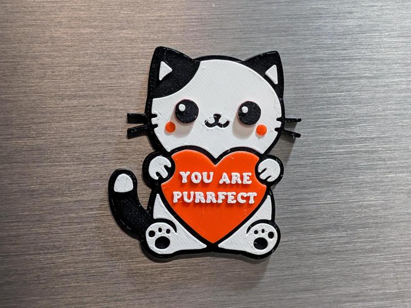 Cute Valentine's Day Cat Magnet - Layered Style