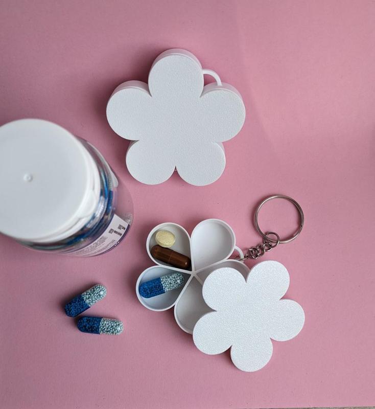 Flower-Shaped Pill Box Keychain