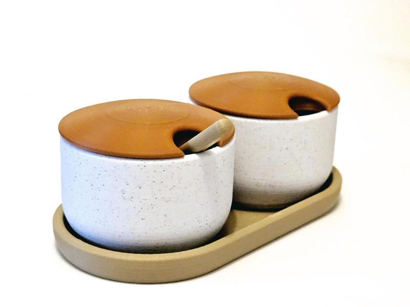 Salt and pepper bowl with tray