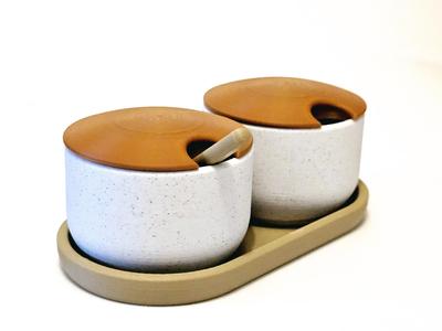 Salt and pepper bowl with tray