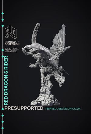 Red Dragon & Rider - 2 versions - Gyth - PRE SUPPORTED - D&D 32mm 