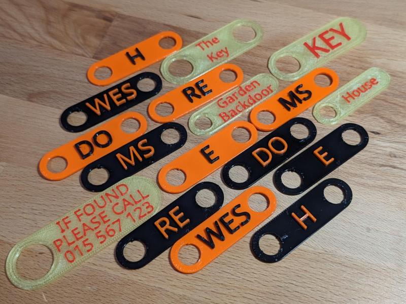 Parametric keychain key name tag label