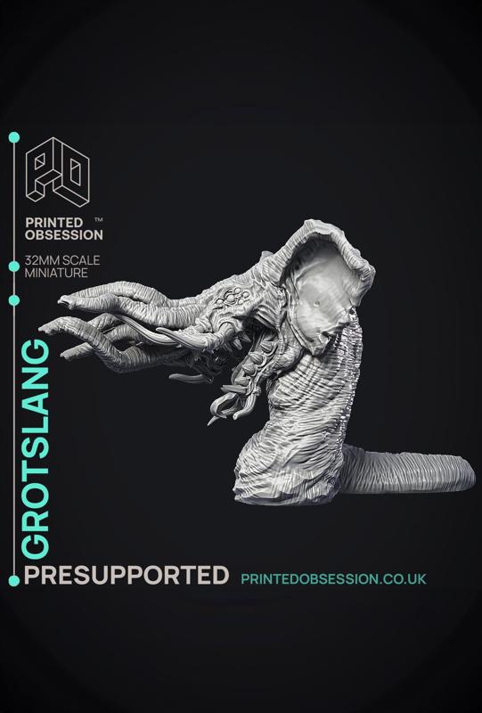 Grotslang - Large Creature - Cryptids of the Darkwood - PRESUPPORTED - Illustrated and Stats - 32mm 