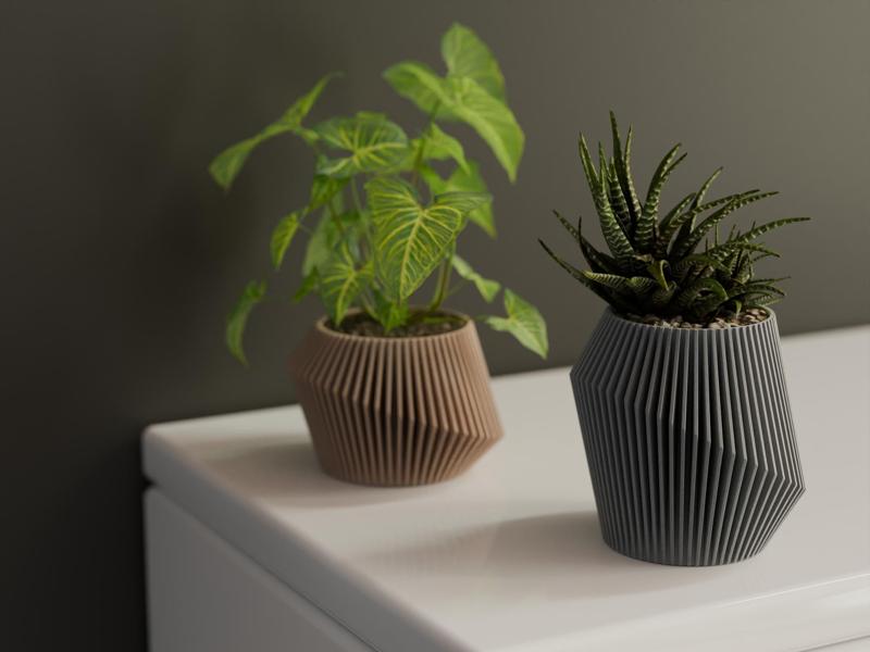 Modern ribbed plant pot Vase 2 sizes