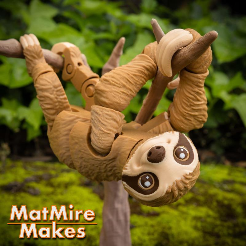 Sloth plus Tree display, Articulated fidget figure, 3mf included