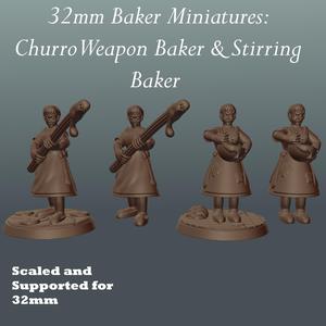 32mm Bakers Miniatures: Churro Weapon Baker & Stirring Baker for Fantasy