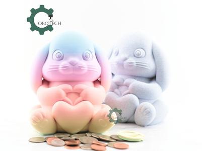 Cobotech Cute Easter Bunny Holding A Heart Piggy Bank – Desk Decor – Coin Bank Gifts