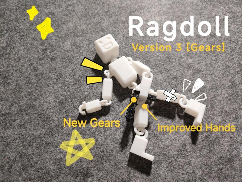 Print in Place | Ragdoll Figure [V3, Gears]