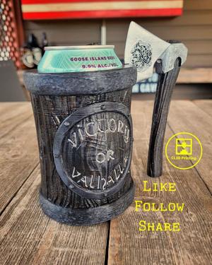 Victory or Valhalla Stylized Wood Koozie with Axe Handle