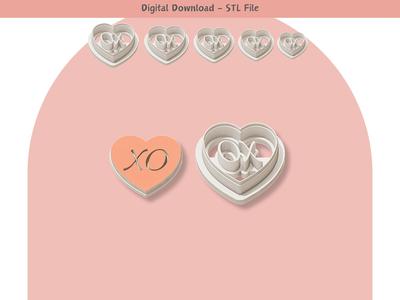 Valentine Heart XO Clay Cutter for Polymer Clay | Digital STL File | Clay Tools | 5 Sizes