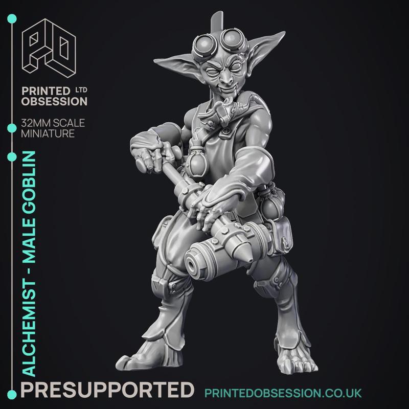 Alchemist - Goblin Male Artificer - PRESUPPORTRED - 32mm scale