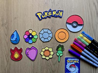 Pokemon Badges Kanto Coloring DIY Pack