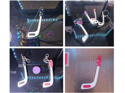 HOCKEY STICK GAME  - TOY - SPINNING PUCK - KEYRING
