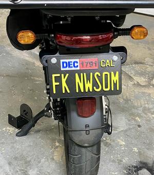 Motorcycle Size Bike Licence Plate CA California F-Newsom