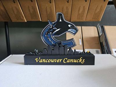 Vancouver kanucks with skyline of Vancouver NHL