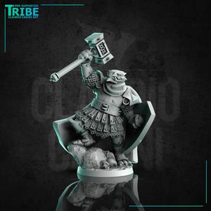 (0226) Male dragon folk warrior cleric with great axe or hammer shield and plate armor