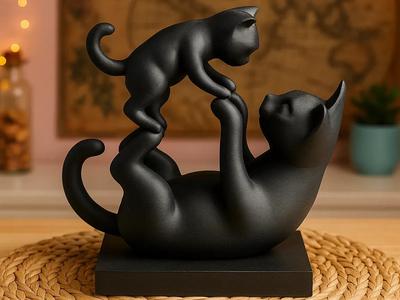 Playful Bond Sculpture – Cat and Kitten Figurine