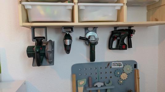 Kids toy tool holder for Bosch toys (circular saw, power drill, angle grinder)