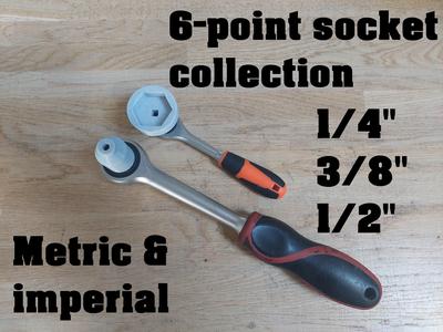 Collection of 6 point sockets 1/4" 3/8" 1/2" metric and imperial
