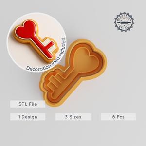 Heart Key Cookie Cutter & Stamp Set, 6-Piece, Romantic Love Lock Design, S/M/L Sizes, Perfect for Fondant PRODUCT_212